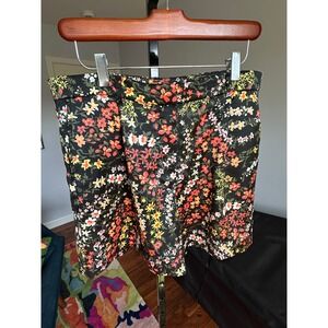 ATM Floral Print Shorts‎ Satin High Waist Pockets Pleated Casual Black